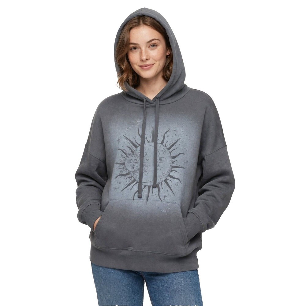 Grayson Threads Hoodie M Gray Celestial Sun Moon Graphic Oversized NWT Y2K Boho